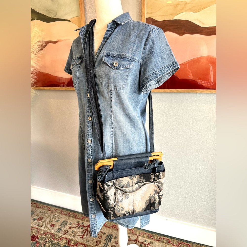 Horse Denim Embroidered Crossbody Bag - Picture 3 of 9